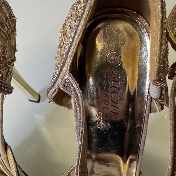 MICHEAL  Chic Gold Lace CRYSTAL DIAMOND ENCRUSTED Platform Heels - Picture 3 of 8